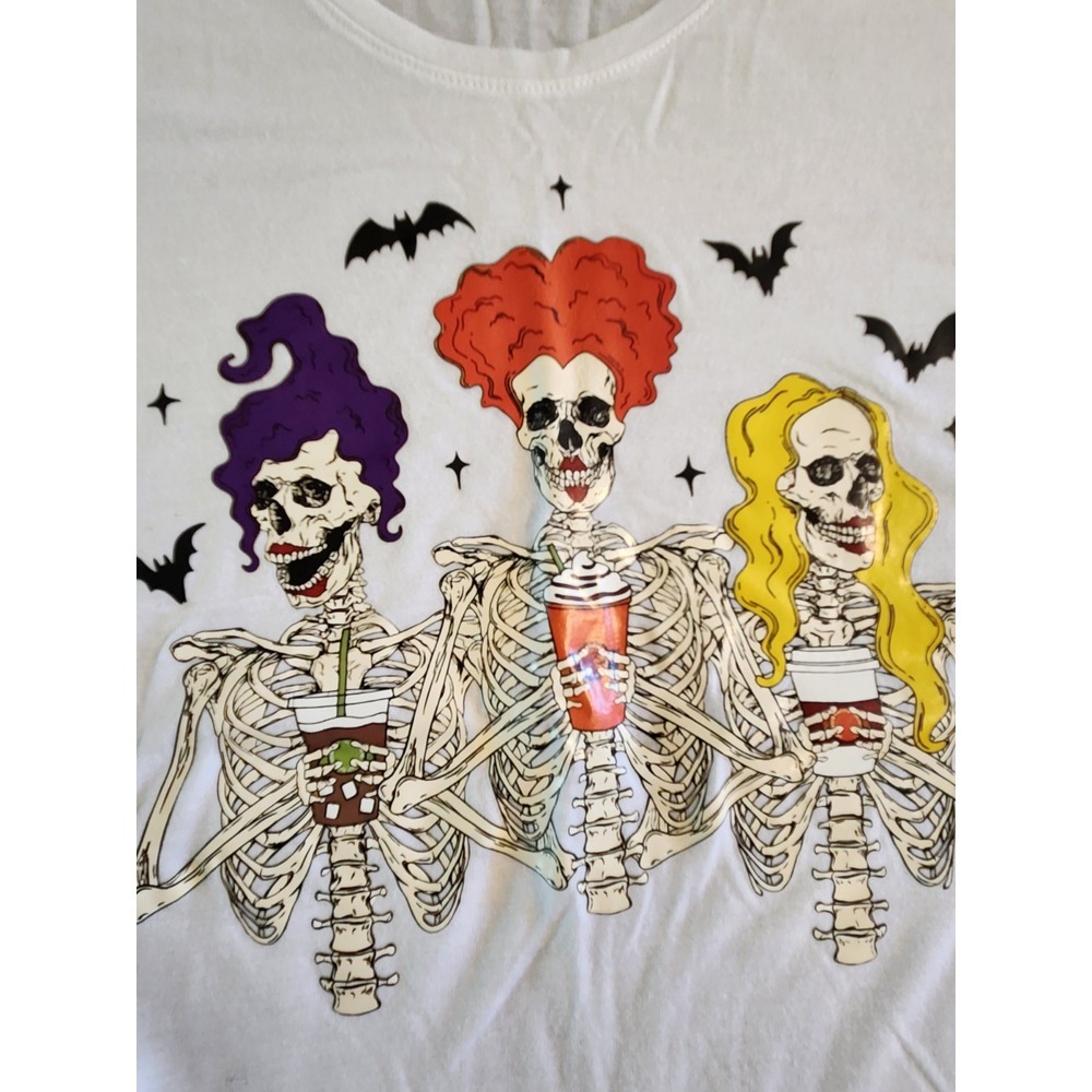 Hocus Pocus The Sanderson Sisters Halloween Witches T-shirt M Skeleton w/coffee